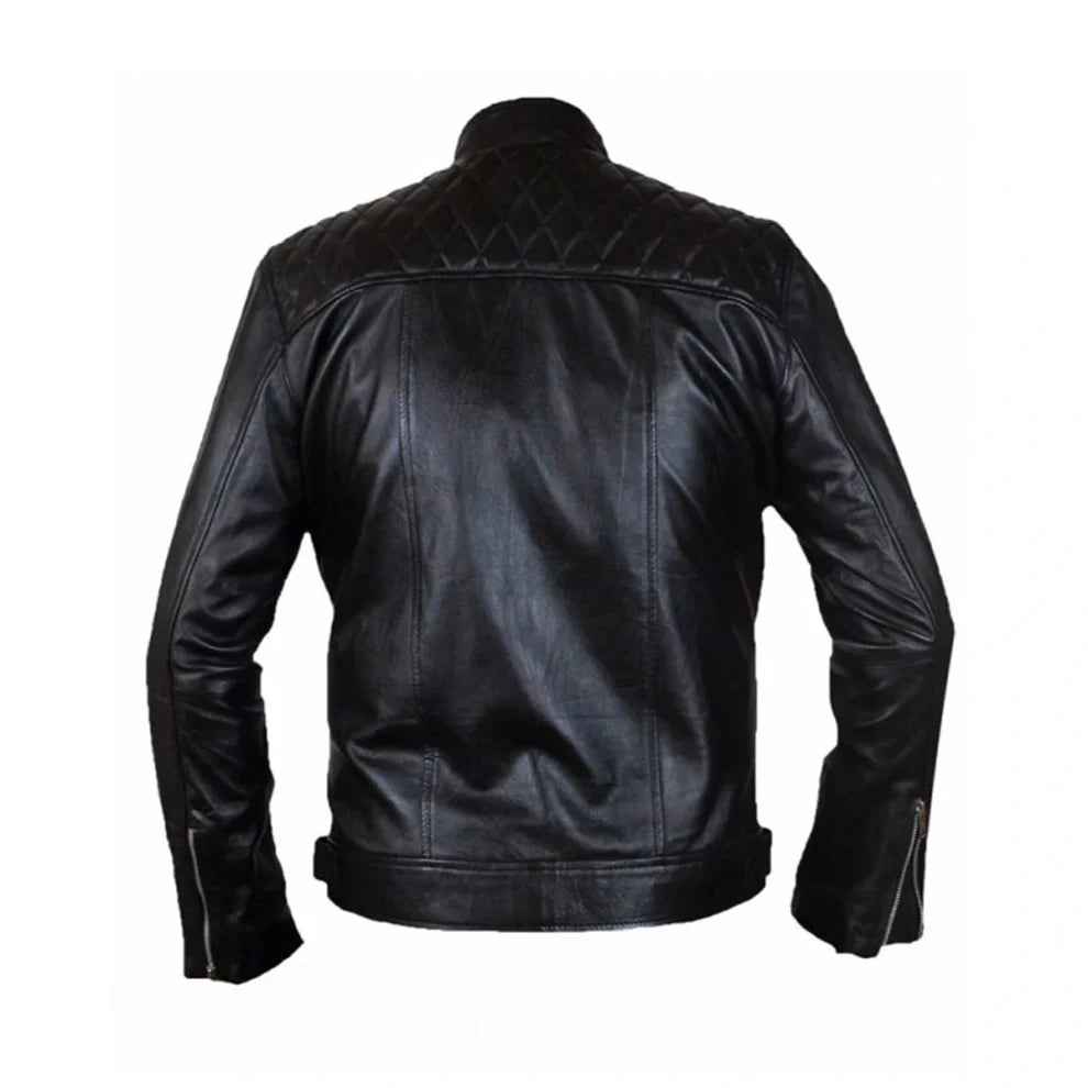 Slim Fit Black Quilted Genuine Leather Jacket