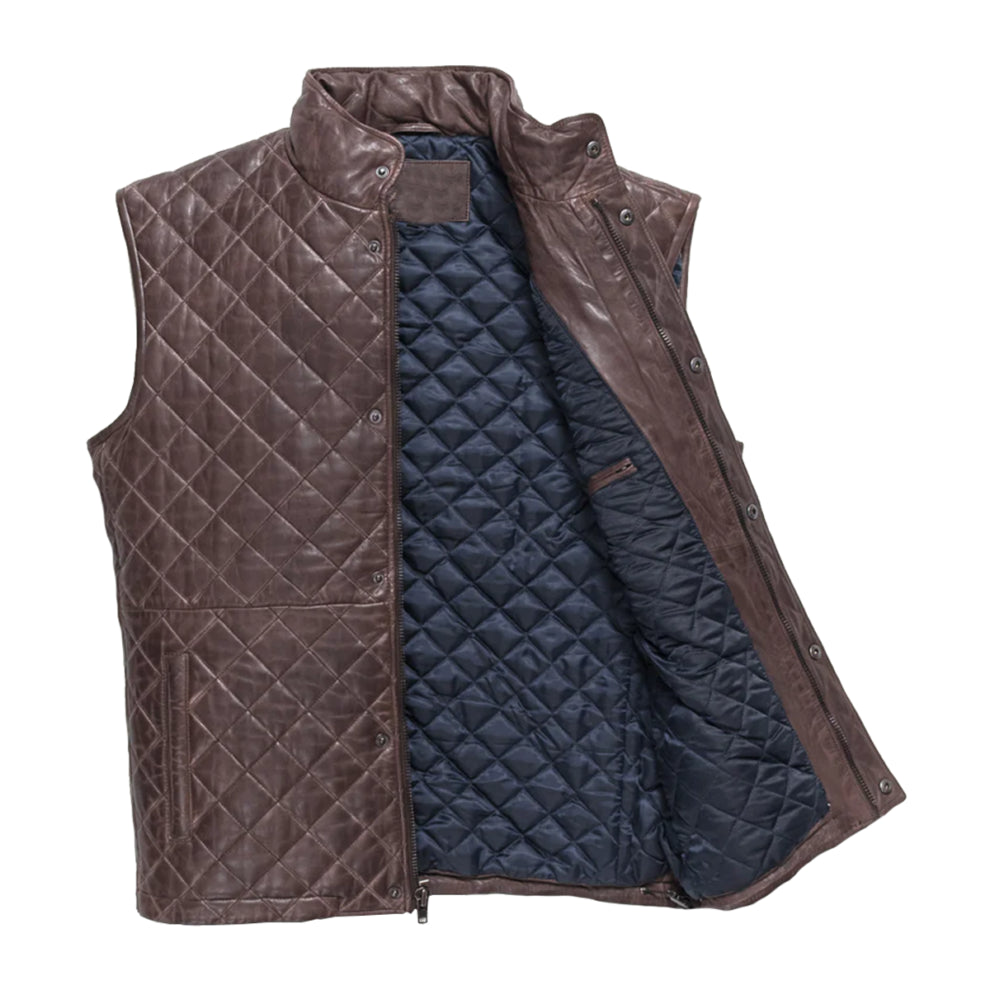 Dark Brown Quilted Genuine Leather Vest