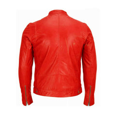 Cafe Racer Red Biker Leather Jacket