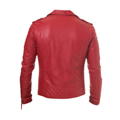 Double Breasted Red Leather Biker Jacket