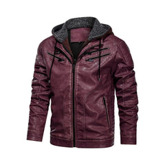 Red Bomber Hooded Leather Jacket