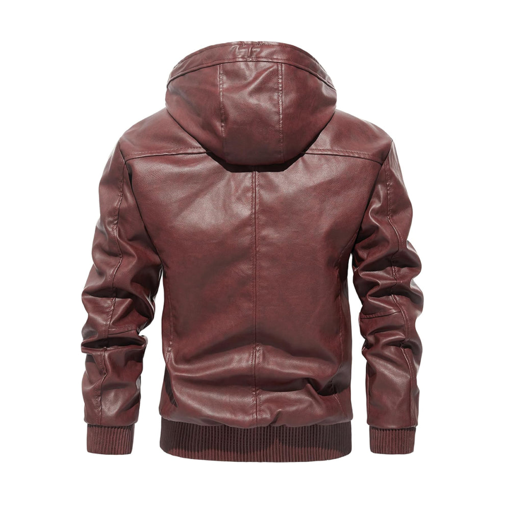 Bomber Style Hooded Leather Jacket