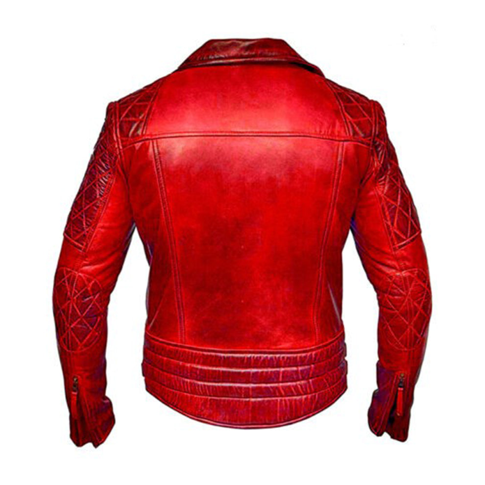 Red Classic Biker Motorcycle Vintage Style Leather Jacket