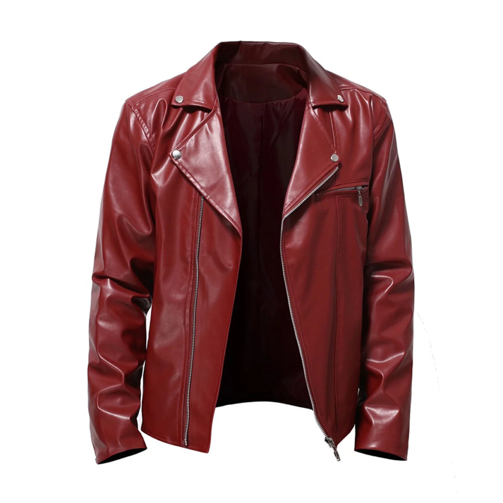 Red Lapel Style Biker Genuine Leather Jacket