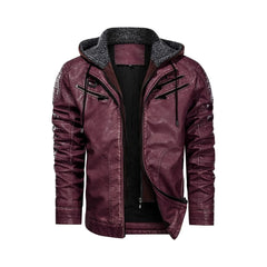 Red Bomber Hooded Leather Jacket