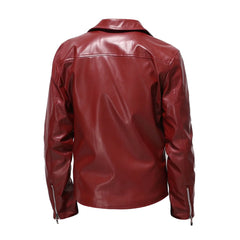 Casual Style Red Biker Leather Jacket