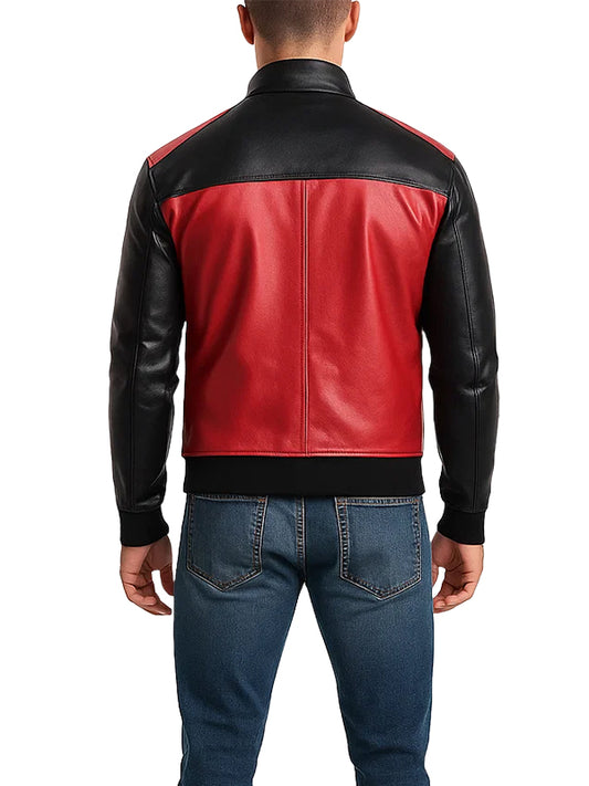 Mens Red and Black Bomber Leather Jacket