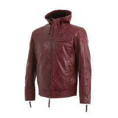 Red Hooded Style Genuine Leather Jacket