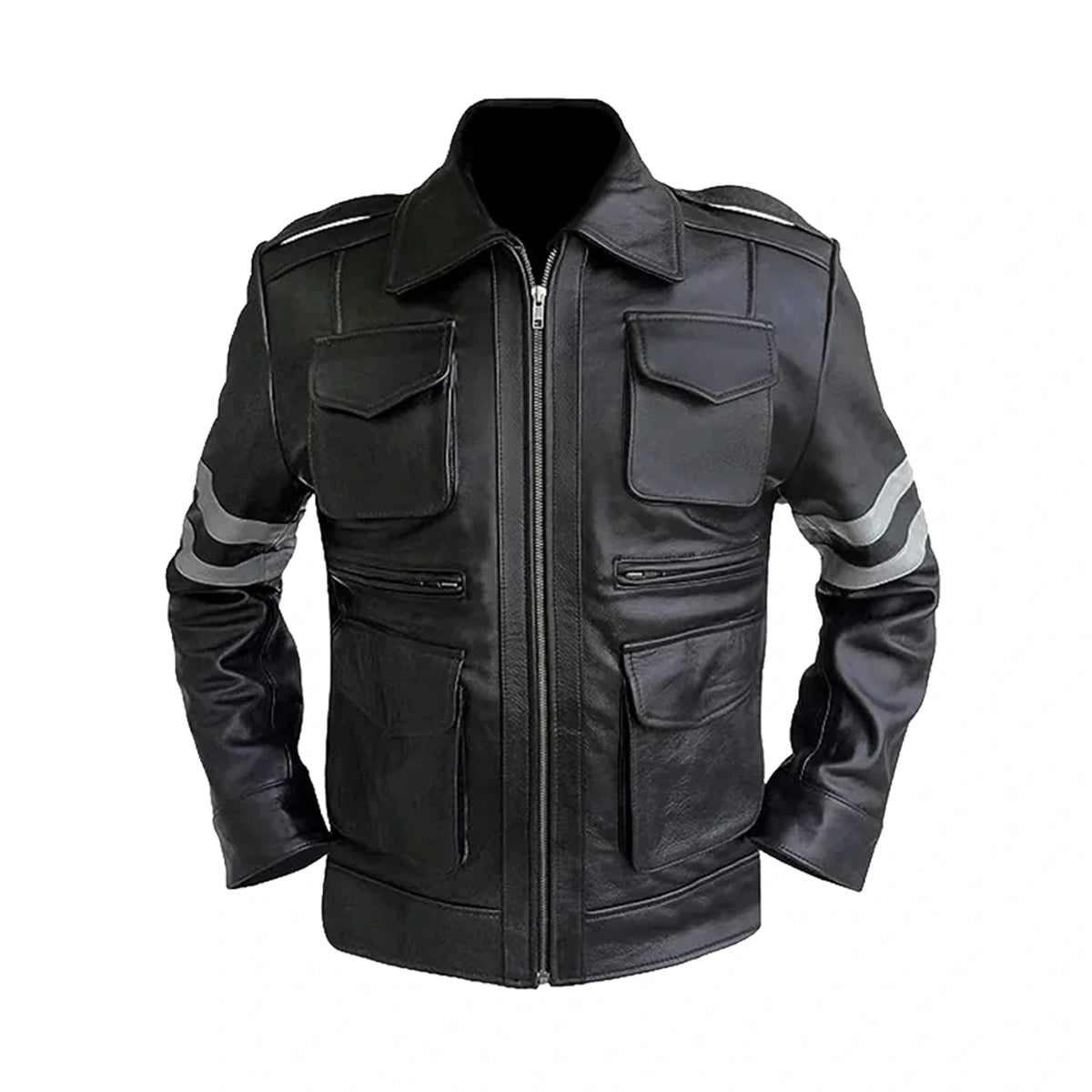 Retro Black Stripe Leather Jacket