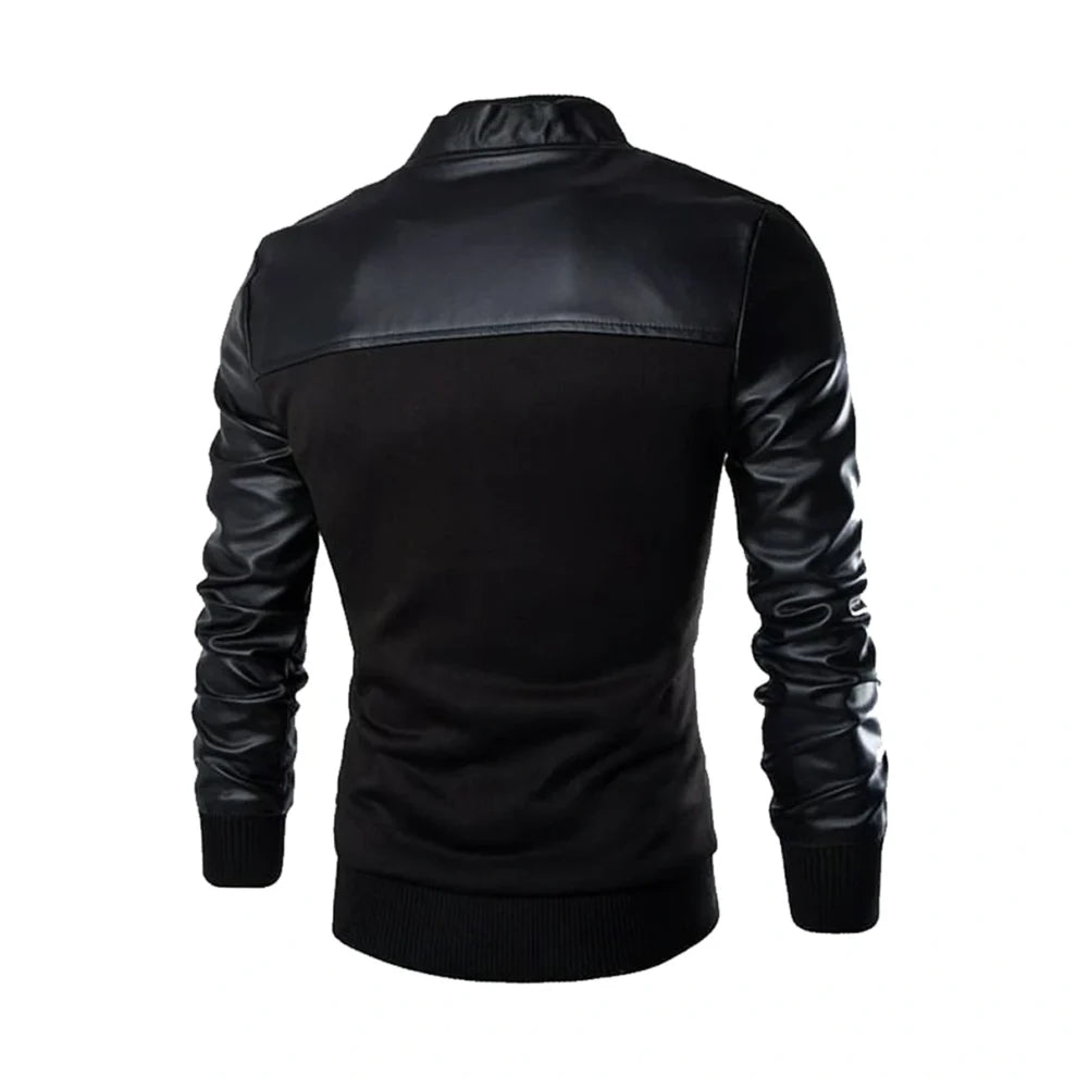 Decent Rib Knitted Collar Black Bomber Jacket