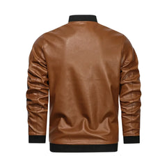 Tan Brown Rib Knitted Leather Jacket