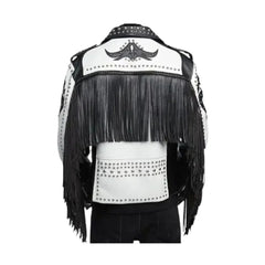 White Leather Studded Motorcycle Jacket