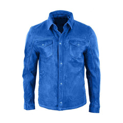 Blue shirt collar leather Jacket