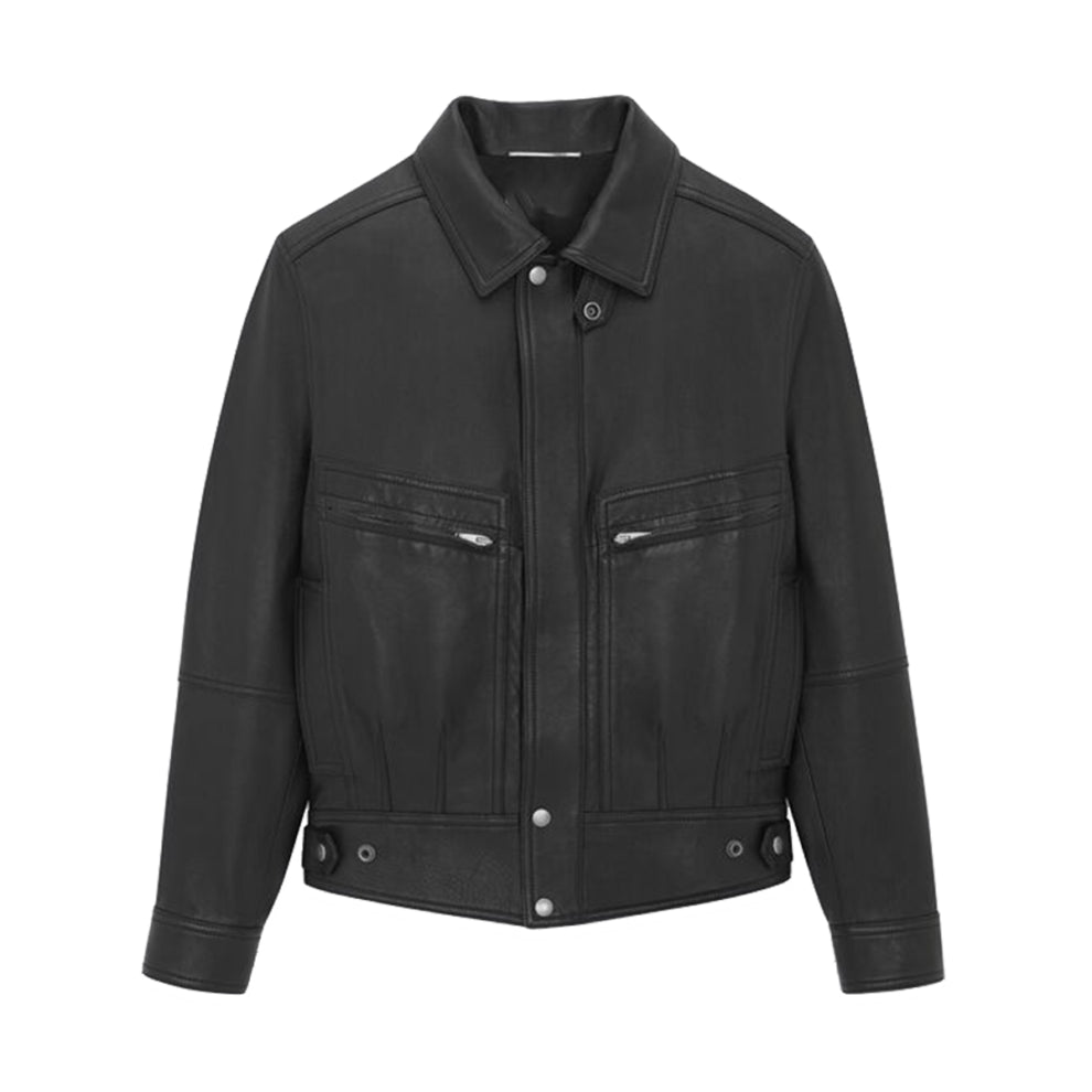 Black Casual Shirt Style Genuine Leather Jacket