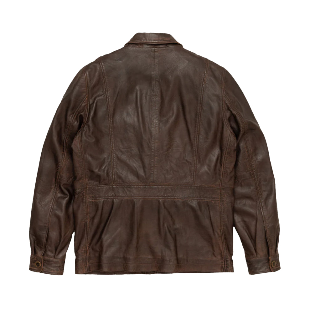 Chocolate Brown Trucker Style Leather Jacket