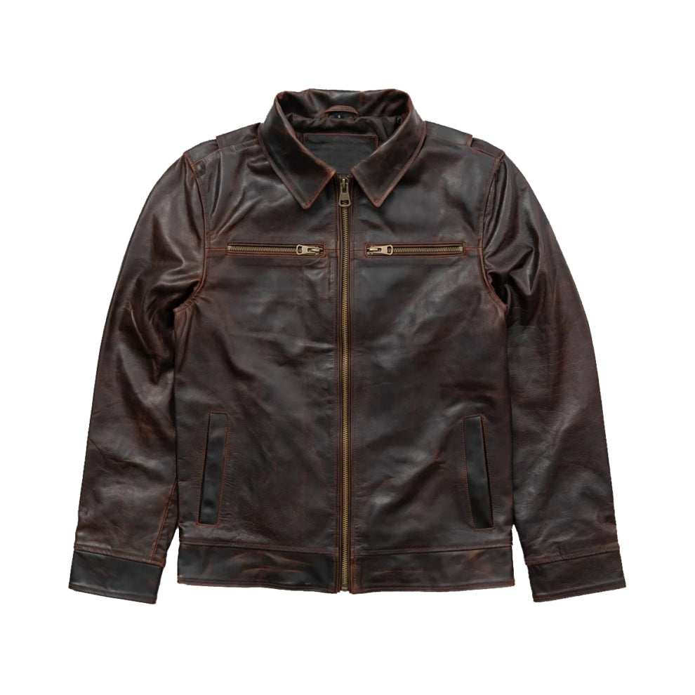 Dark Brown Shirt Style Biker Leather Jacket