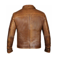 Vintage Shirt Style Camel Cognac Leather Jacket