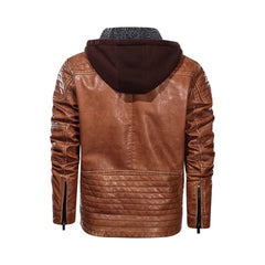 Tan Bomber Hooded Leather Jacket