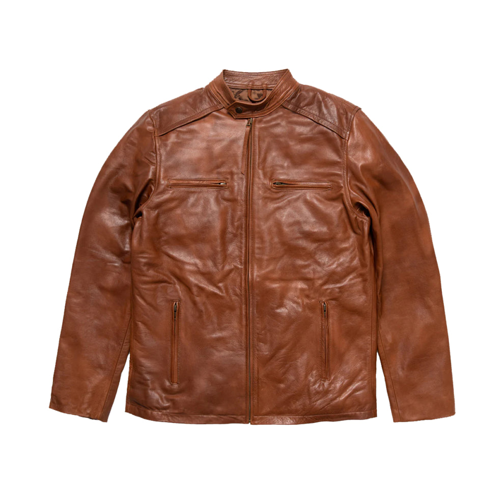 Tan Brown Biker Shirt Style Leather Jacket