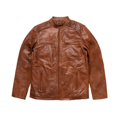 Tan Brown Biker Shirt Style Leather Jacket