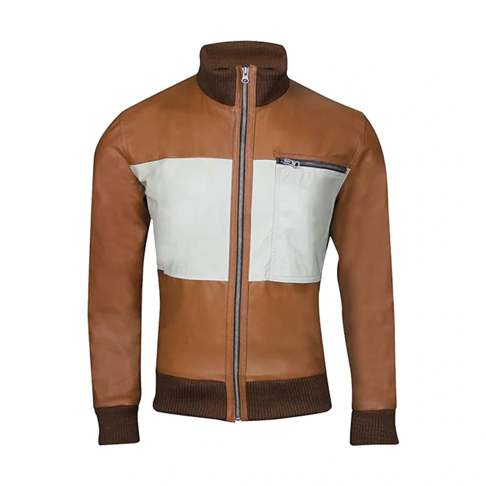 Tan Brown Bomber Biker Leather Jacket