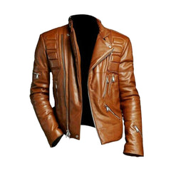 Tan Brown Vintage Biker Leather Jacket