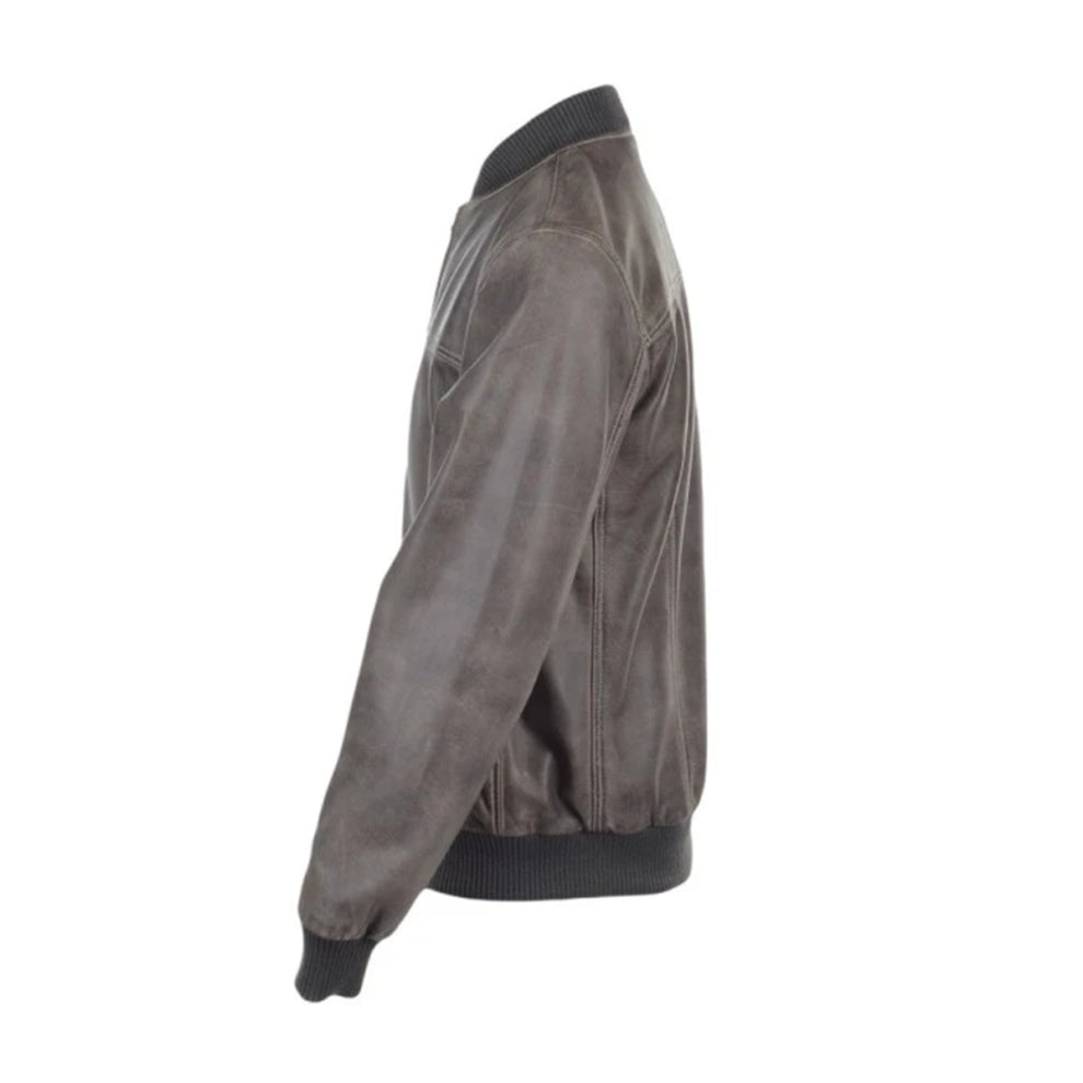 Distressed Brown Bomber Leather Jacket