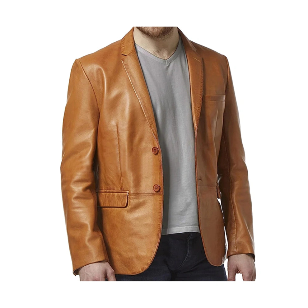 Tan Lambskin Leather Blazer Men