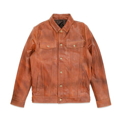 Tan Brown Trucker Style Genuine Leather Jacket