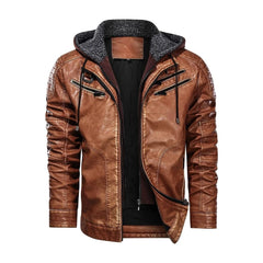 Tan Bomber Hooded Leather Jacket