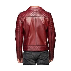 Lapel Style Red Genuine Biker Leather Jacket