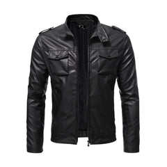 Black Trucker Style Biker Leather Jacket