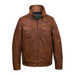 Tan Brown Trucker Leather Jacket