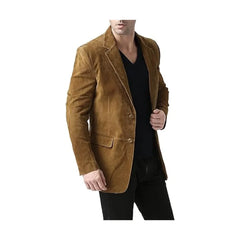 Two Button Dark Brown Suede Leather Blazer