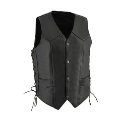 Black V Shape Side Lece Up Genuine Leather Vest