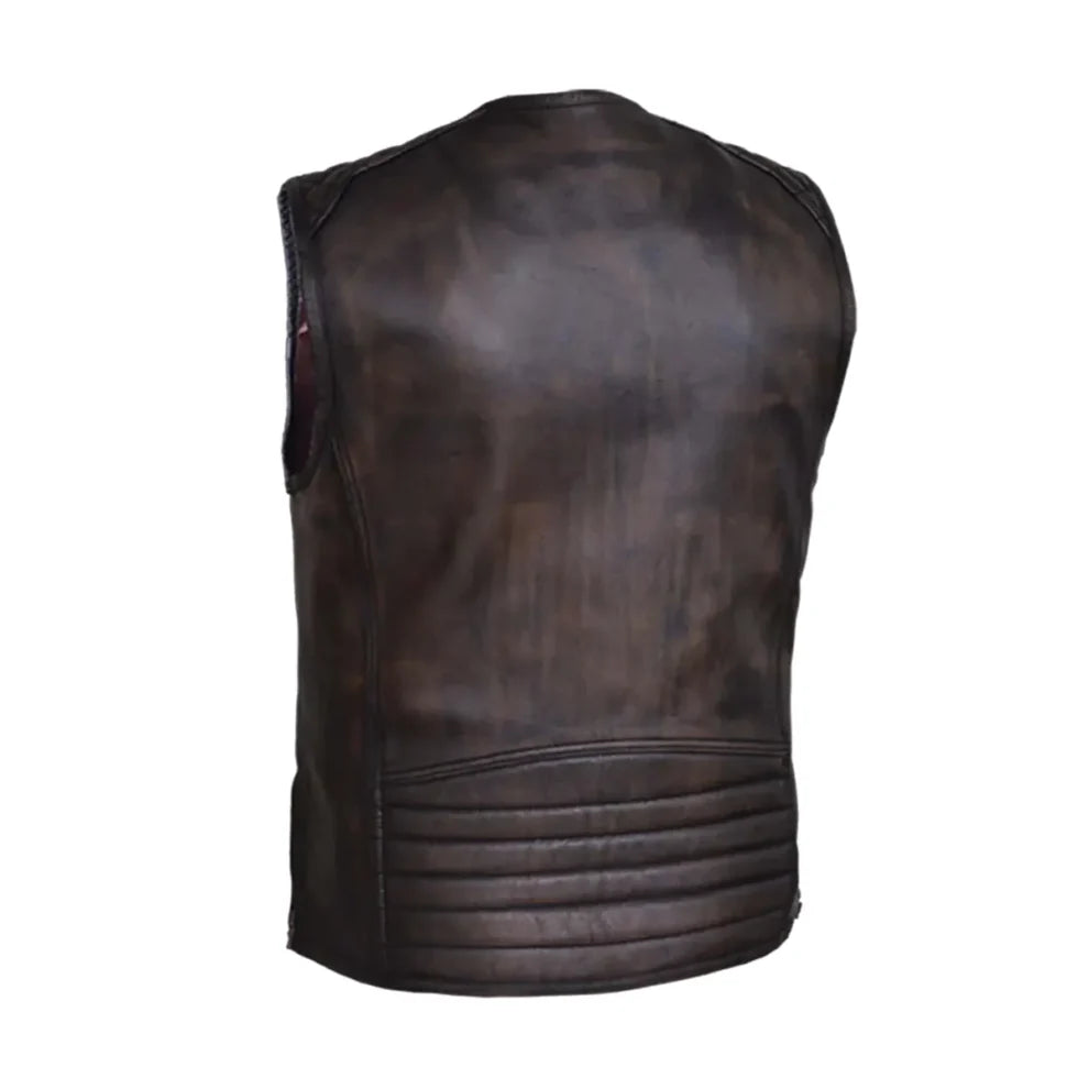 Woodland Brown Biker Quilted Genuine Leather Vest