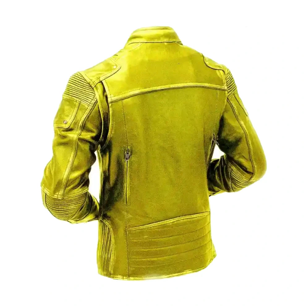 Yellow Vintage Motorcycle Cafe Racer Leather Jacket