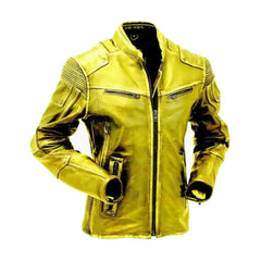 Yellow Vintage Motorcycle Cafe Racer Leather Jacket