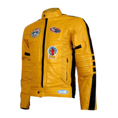 Yellow Patches Stripes Leather Jacket