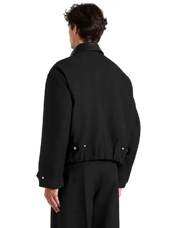 Oversized Tailored Wool-Blend Bomber Jacket – Black