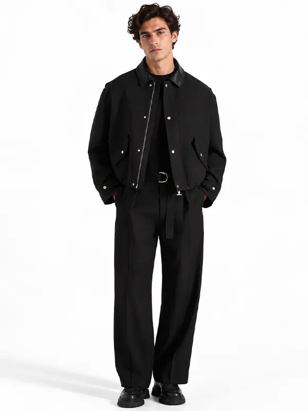 Oversized Tailored Wool-Blend Bomber Jacket – Black