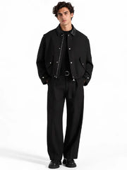 Oversized Tailored Wool-Blend Bomber Jacket – Black