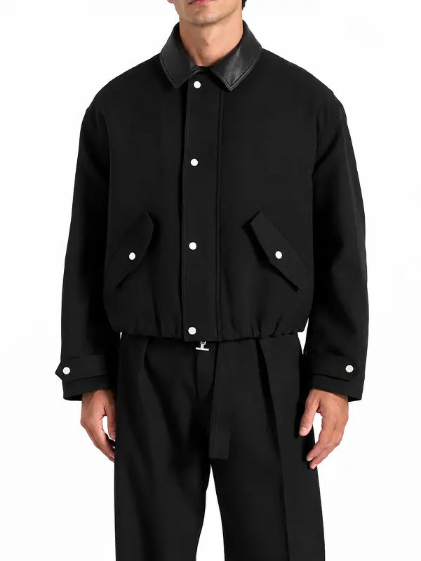 Oversized Tailored Wool-Blend Bomber Jacket – Black