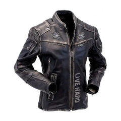 Motorcycle Danger Live Free Biker Black Leather Jacket