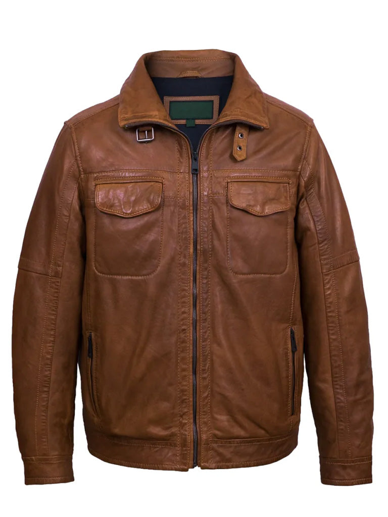 Motorcycle style tan leather jacket