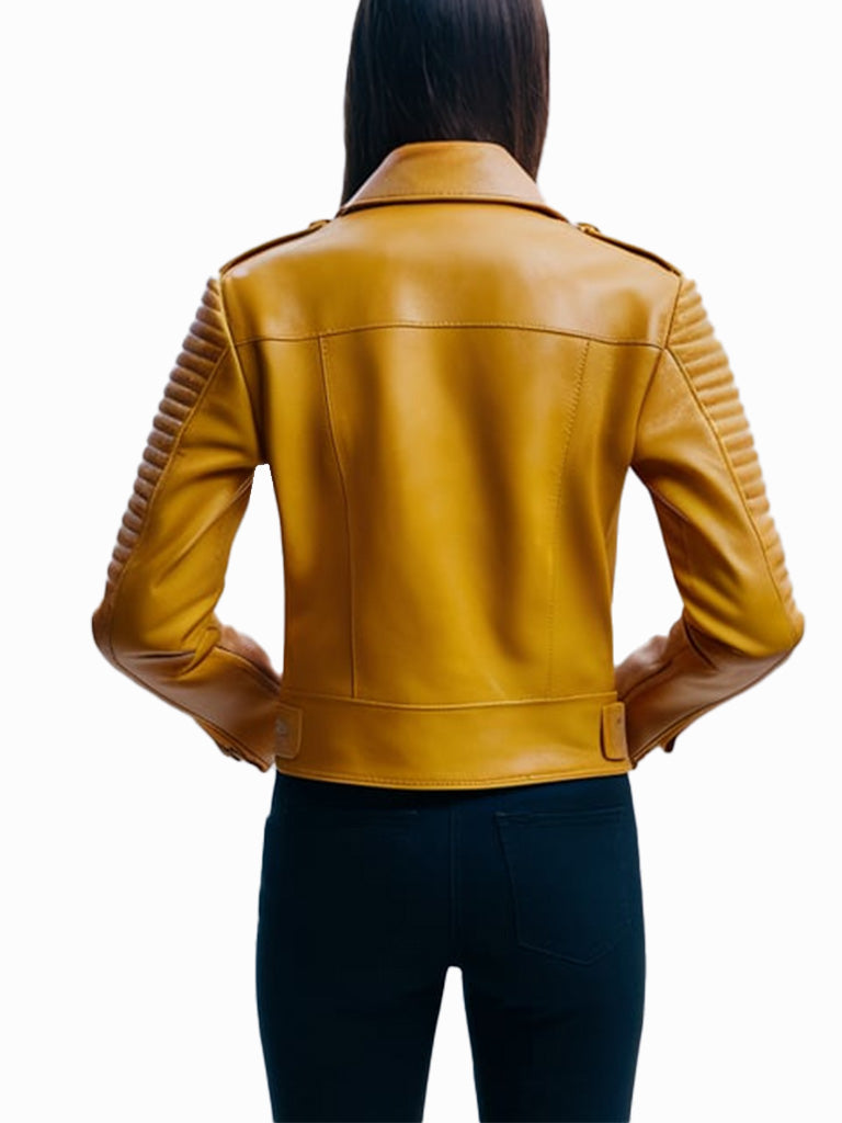 Mustard Yellow Euphoria Leather Biker Jacket