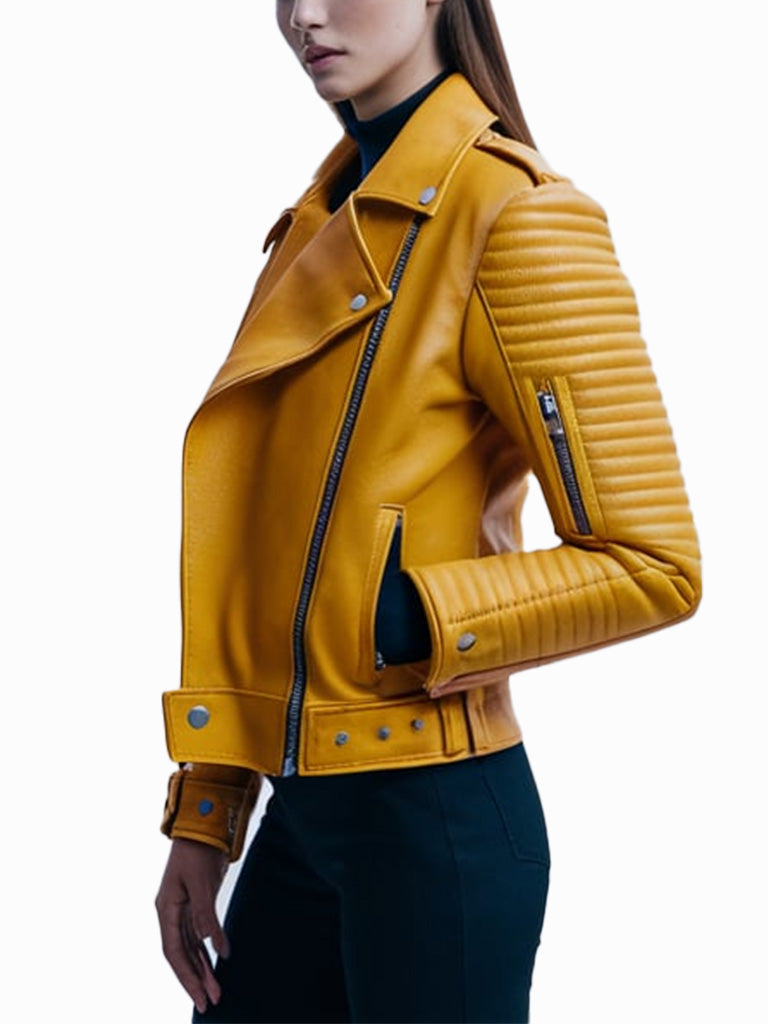 Mustard Yellow Euphoria Leather Biker Jacket