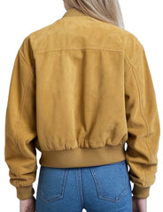 Mustard Yellow Suede Bomber Jacket for Women