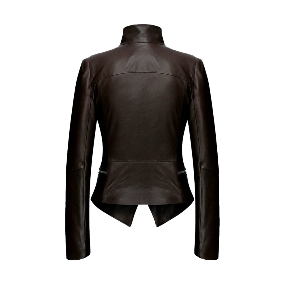 Bitter Brown V Shape Leather Jacket