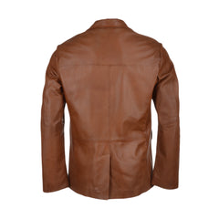 Tan Brown Notch Lapel Genuine Leather Blazer